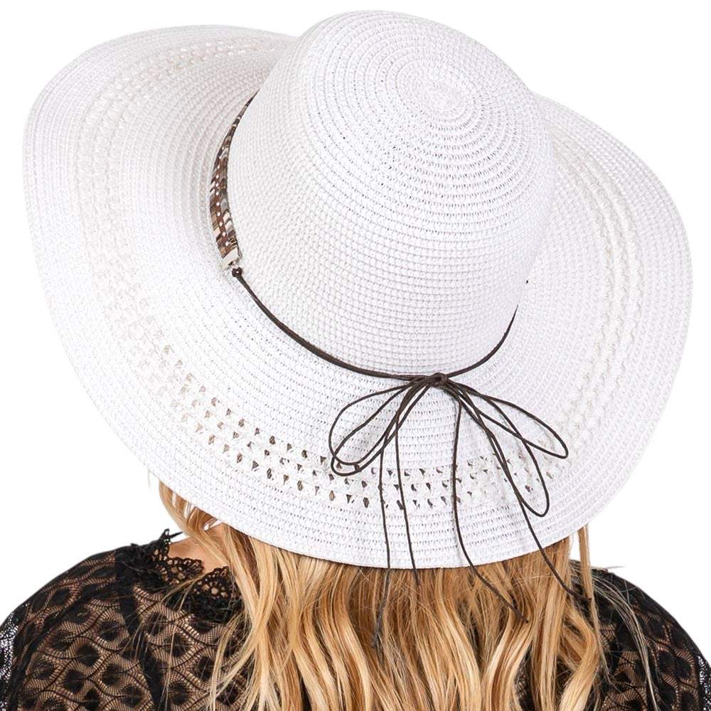 Wide Brim Straw Sun Hat with Evil Eye and Multi Design Band - Madeline Love - Flyclothing LLC