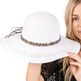 Wide Brim Straw Sun Hat with Evil Eye and Multi Design Band - Madeline Love - Flyclothing LLC