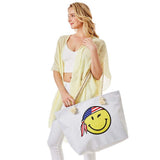 Smile Face With USA Bandana Print Beach Tote Bag - Madeline Love - Flyclothing LLC