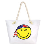 Smile Face With USA Bandana Print Beach Tote Bag - Madeline Love - Flyclothing LLC