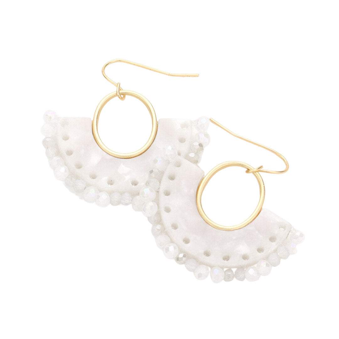 Half Round Celluloid Acetate Faceted Bead Trimmed Earrings - Madeline Love - Flyclothing LLC