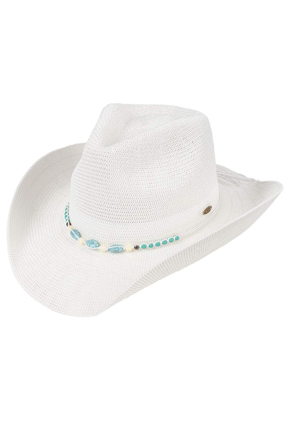 C.C Turquoise Stone with Beaded String Band Cowboy Hat - Madeline Love - Flyclothing LLC
