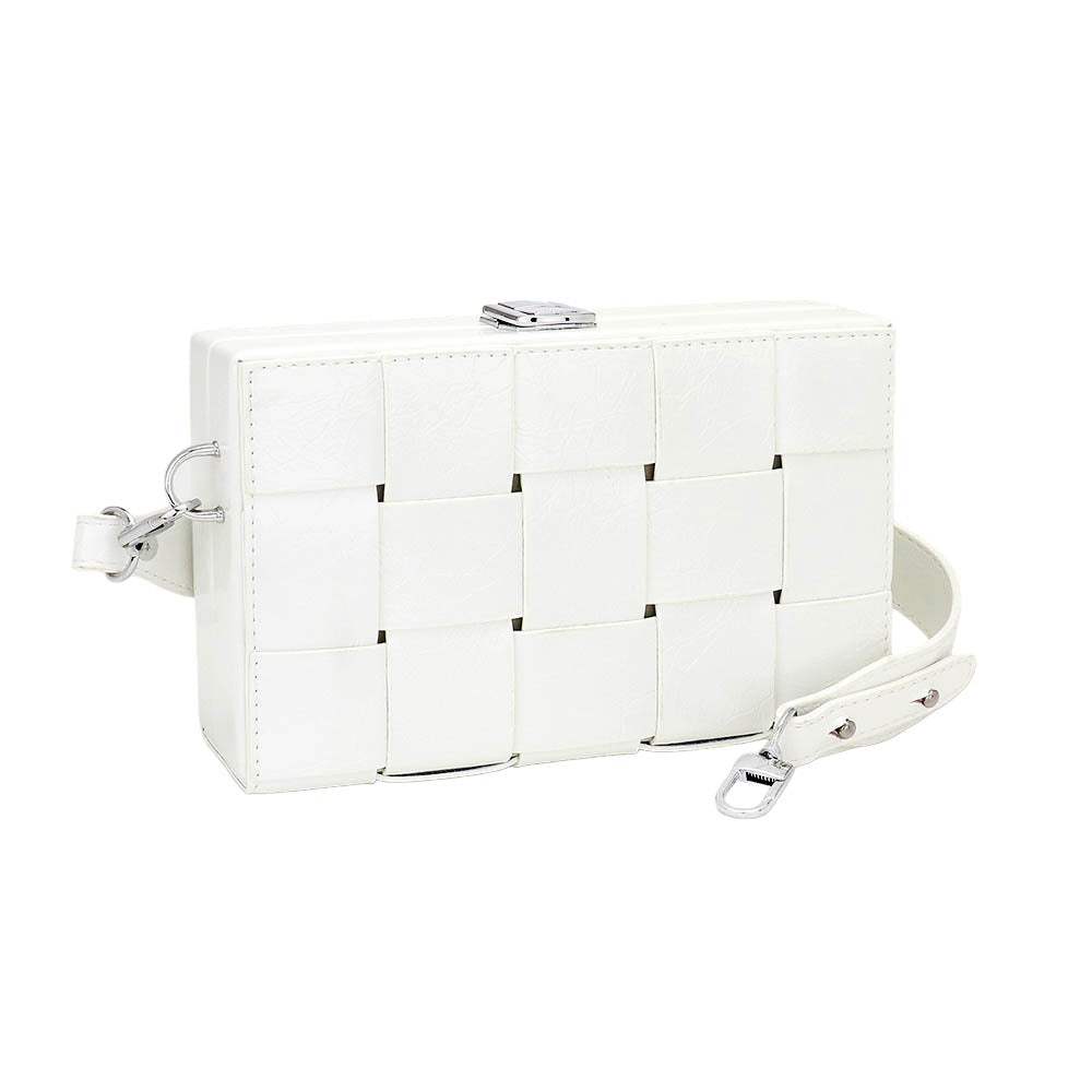 Faux Leather Woven Square Box Crossbody Bag - Madeline Love - Flyclothing LLC
