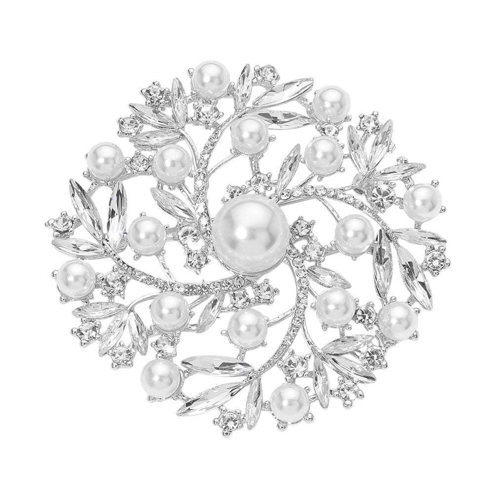 Pearl Rhinestone Embellished Flower Vine Brooch - Madeline Love - Flyclothing LLC