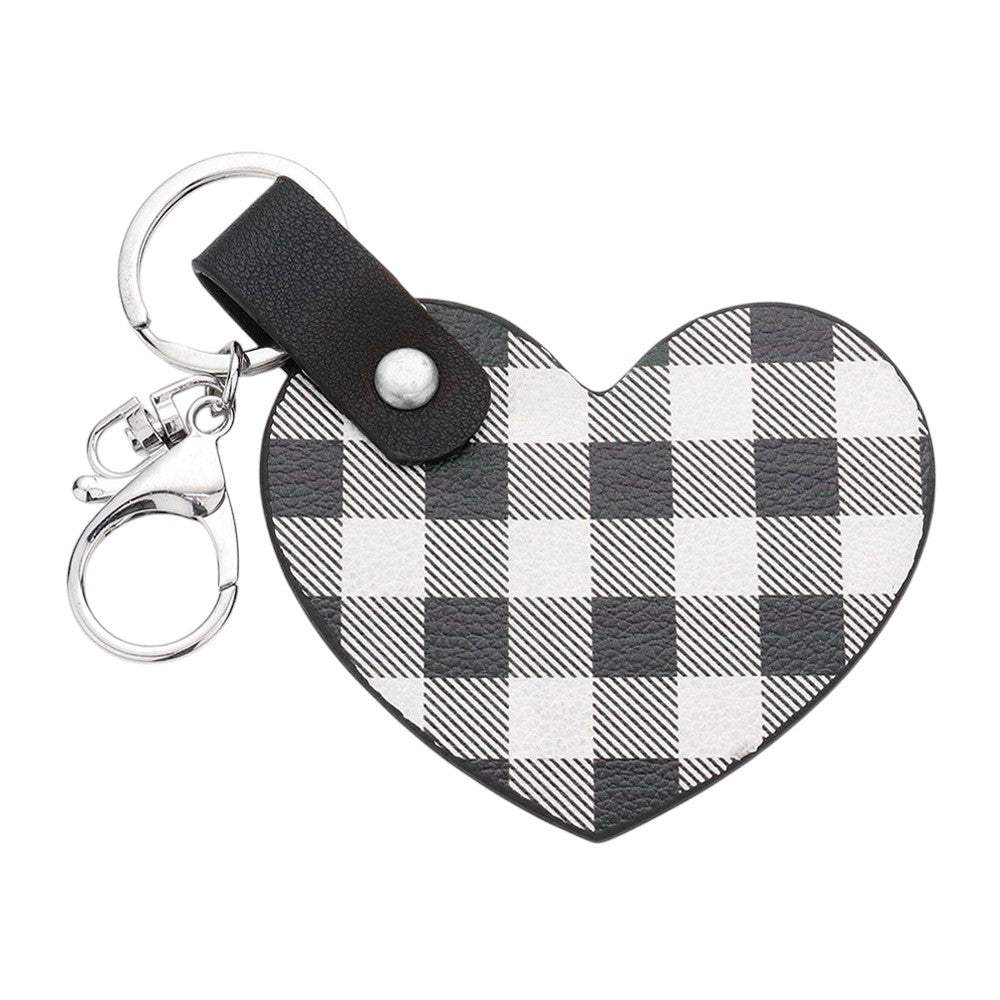 Buffalo Check Patterned Faux Leather Heart Bag Charm - Madeline Love - Flyclothing LLC