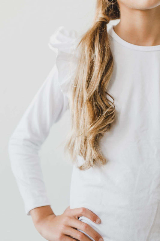 White L/S Ruffle Tee - Mila & Rose ® - Flyclothing LLC