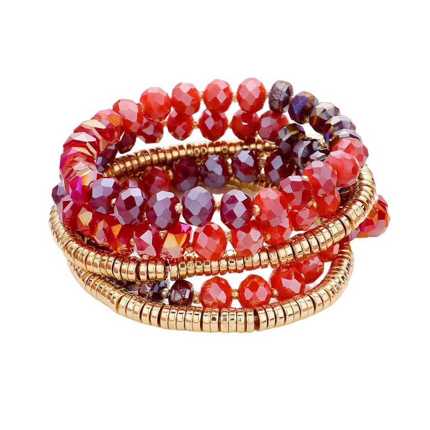 5PCS Faceted Heishi Beaded Multi Layered Stretch Bracelets - Madeline Love - Flyclothing LLC