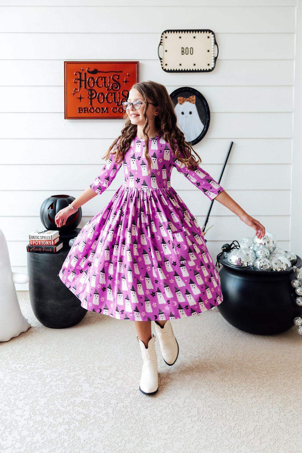 Witches Boo 3/4 Sleeve Pocket Twirl Dress - Mila & Rose ® - Flyclothing LLC
