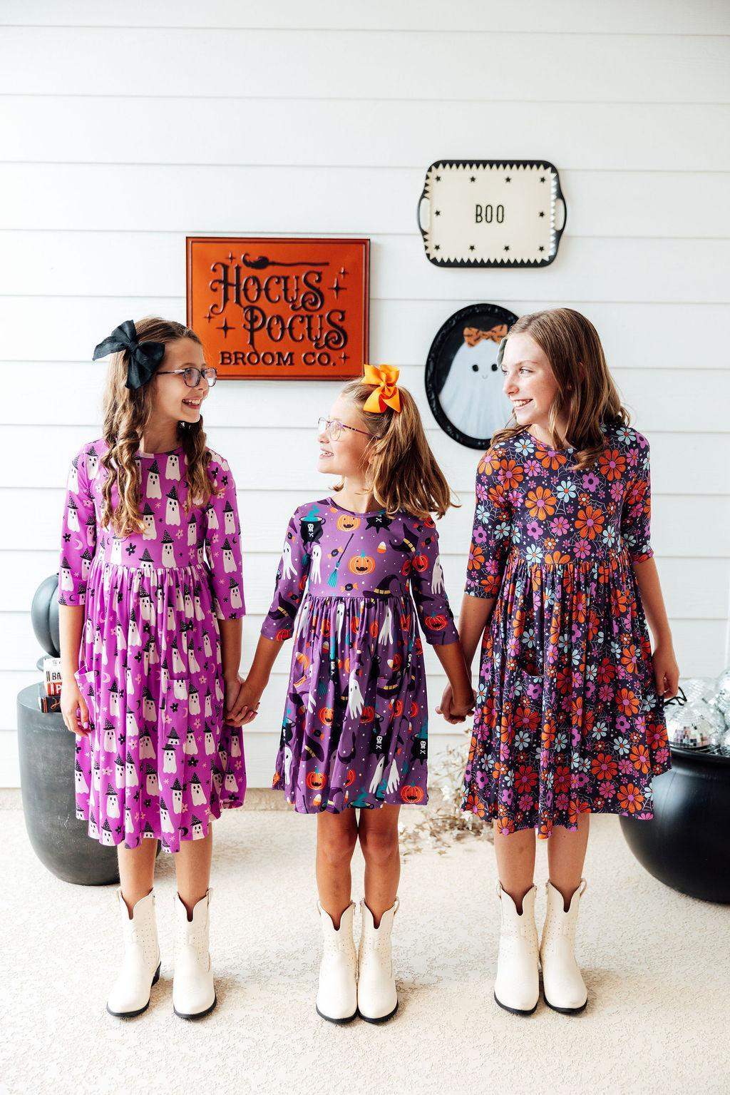 Haunted Garden 3/4 Sleeve Pocket Twirl Dress - Mila & Rose ® - Flyclothing LLC
