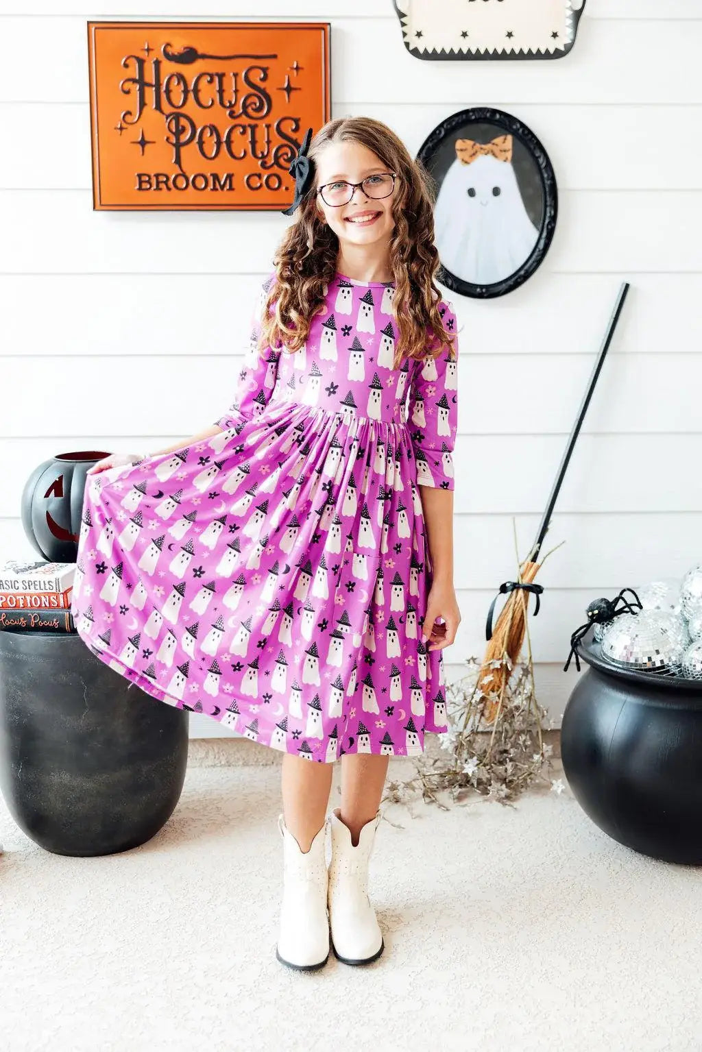 Witches Boo 3/4 Sleeve Pocket Twirl Dress - Mila & Rose ® - Flyclothing LLC