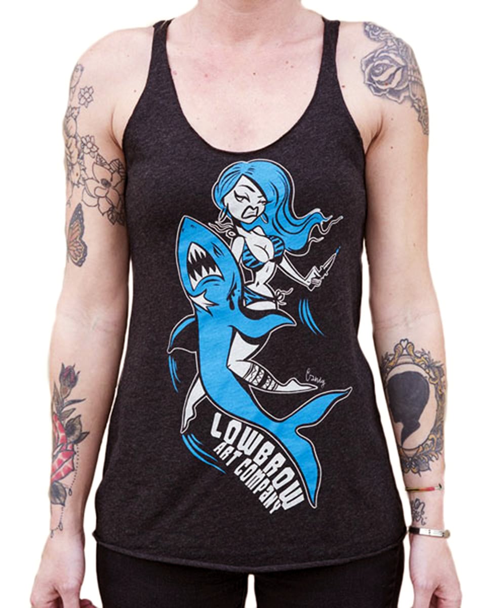 Black Market Art Company Shark Girl Women's Unfinished Racer Back Tank Top