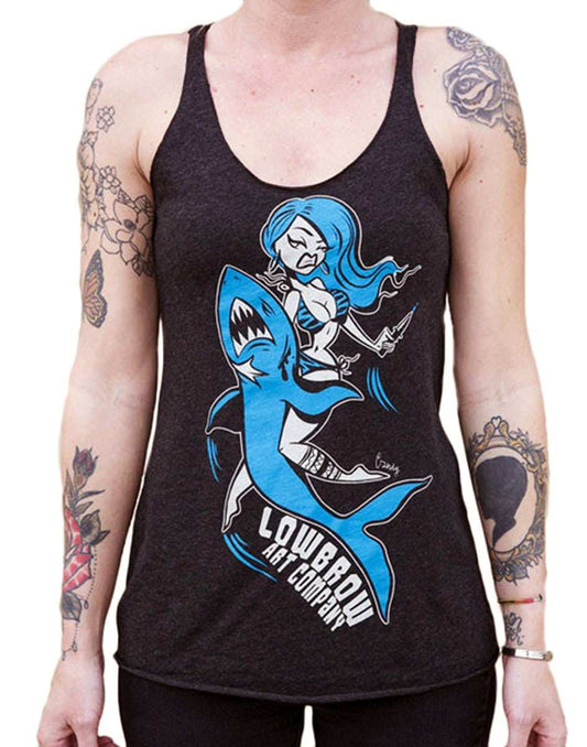 Black Market Art Company Shark Girl Women's Unfinished Racer Back Tank Top - Black Market Art Company - Flyclothing LLC