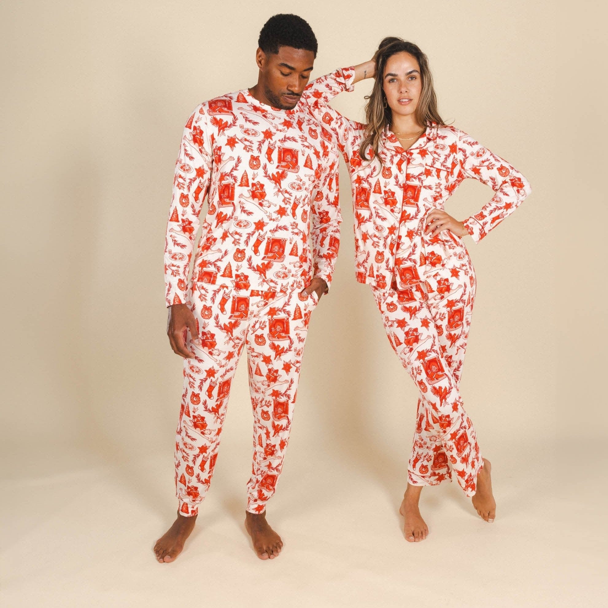 The Santa Slays | Christmas Toile SleepDeep™ Women’s Long Sleeve Pajama Set - Shinesty