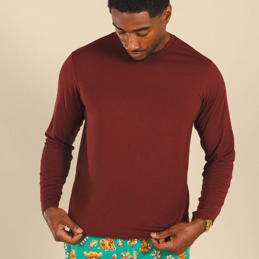 The Sommelier | Burgundy SleepDeep™ Men’s Long Sleeve Pajama Shirt - Shinesty