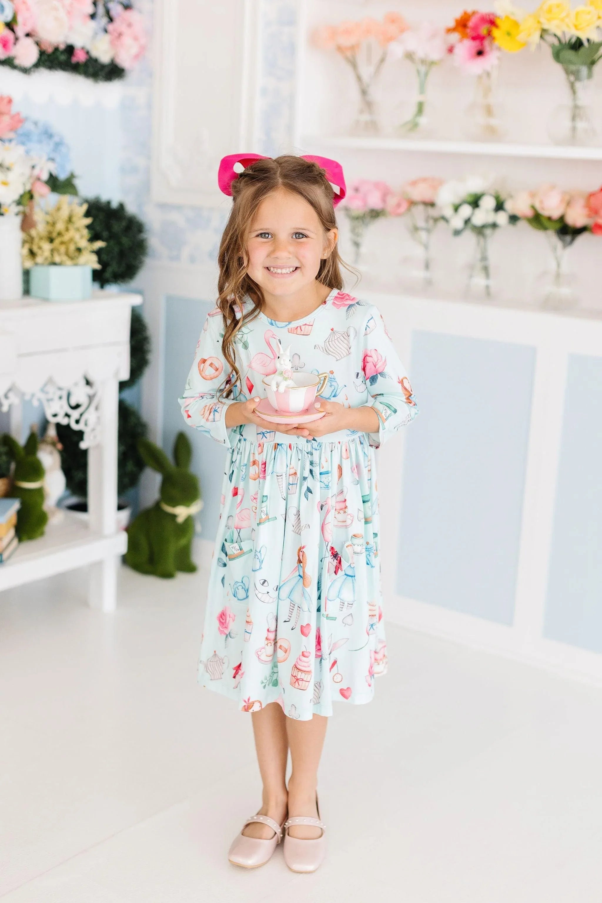 Wonderland 3/4 Sleeve Pocket Twirl Dress - Mila & Rose ® - Flyclothing LLC