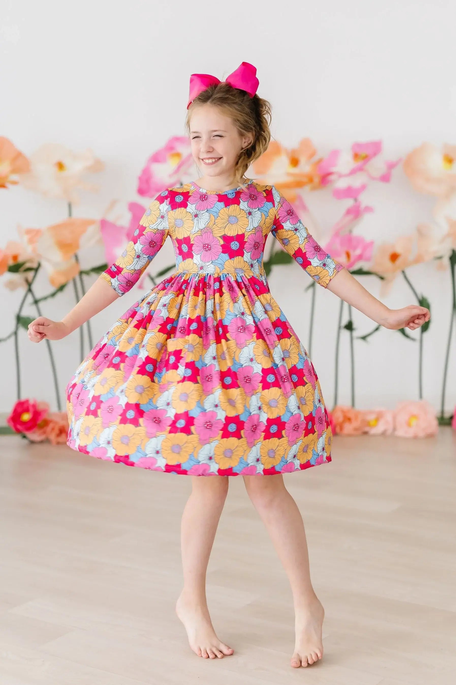SALE Wonderland Floral 3/4 Sleeve Pocket Twirl Dress - Mila & Rose ® - Flyclothing LLC