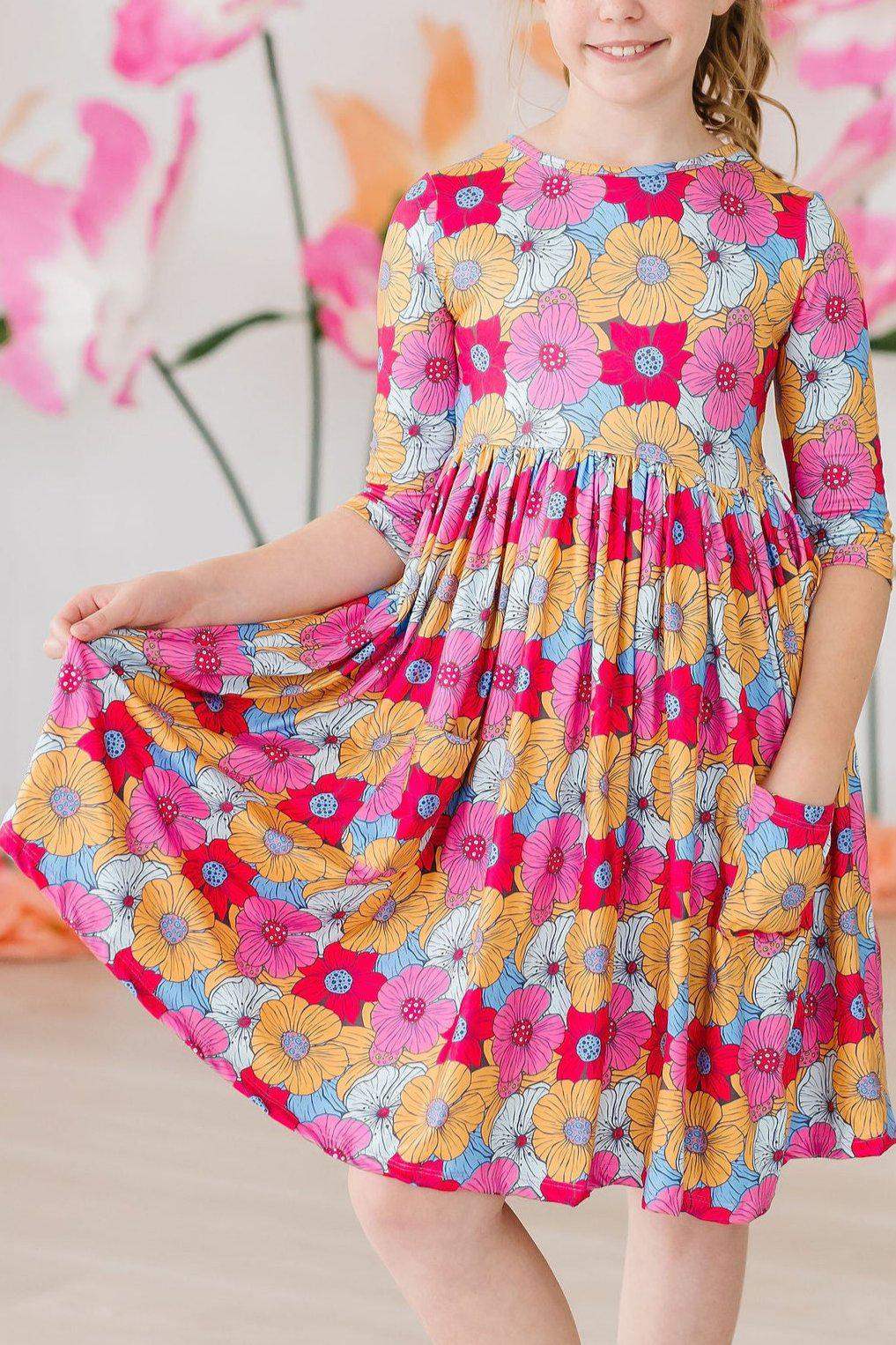 SALE Wonderland Floral 3/4 Sleeve Pocket Twirl Dress - Mila & Rose ® - Flyclothing LLC