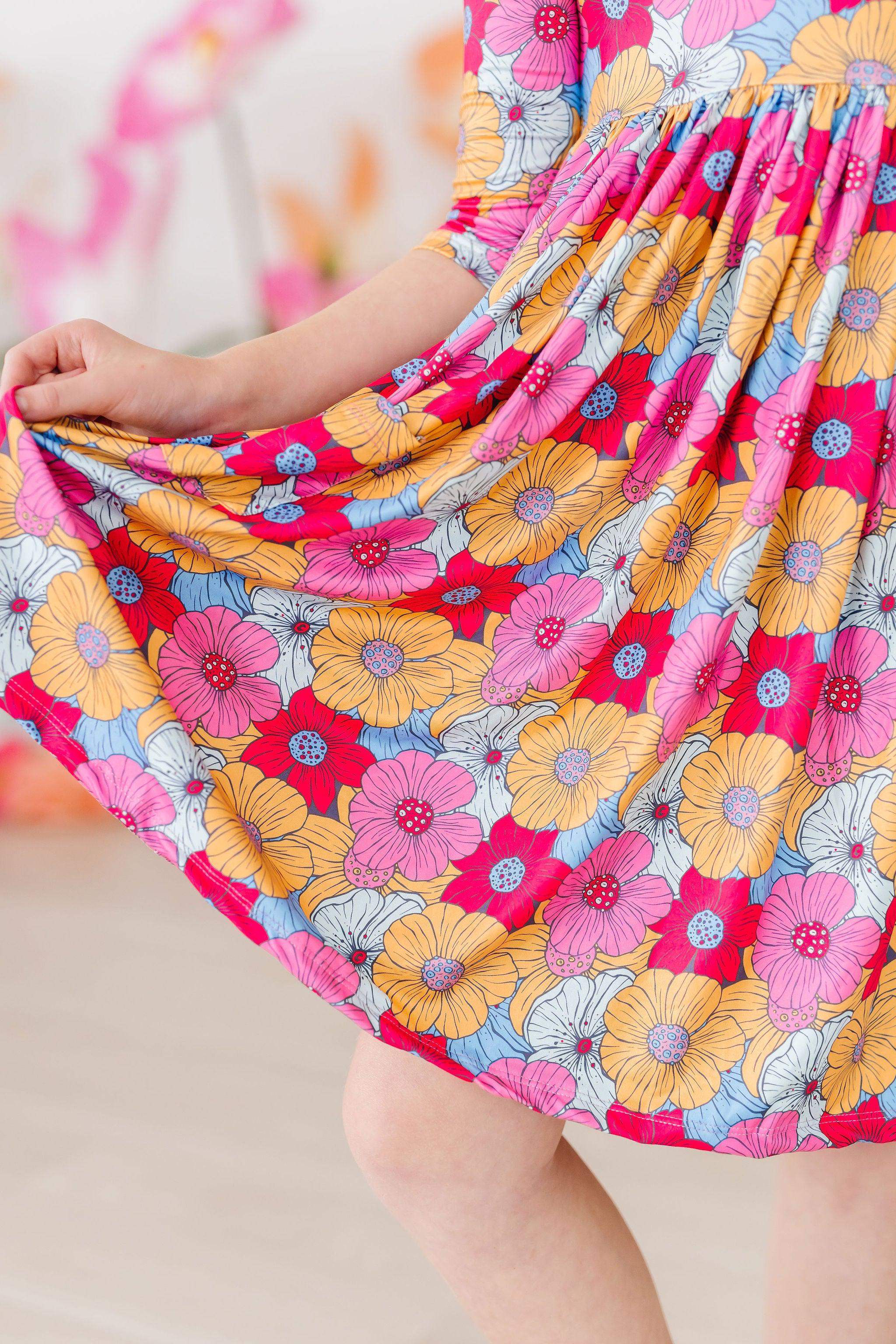 SALE Wonderland Floral 3/4 Sleeve Pocket Twirl Dress - Mila & Rose ® - Flyclothing LLC