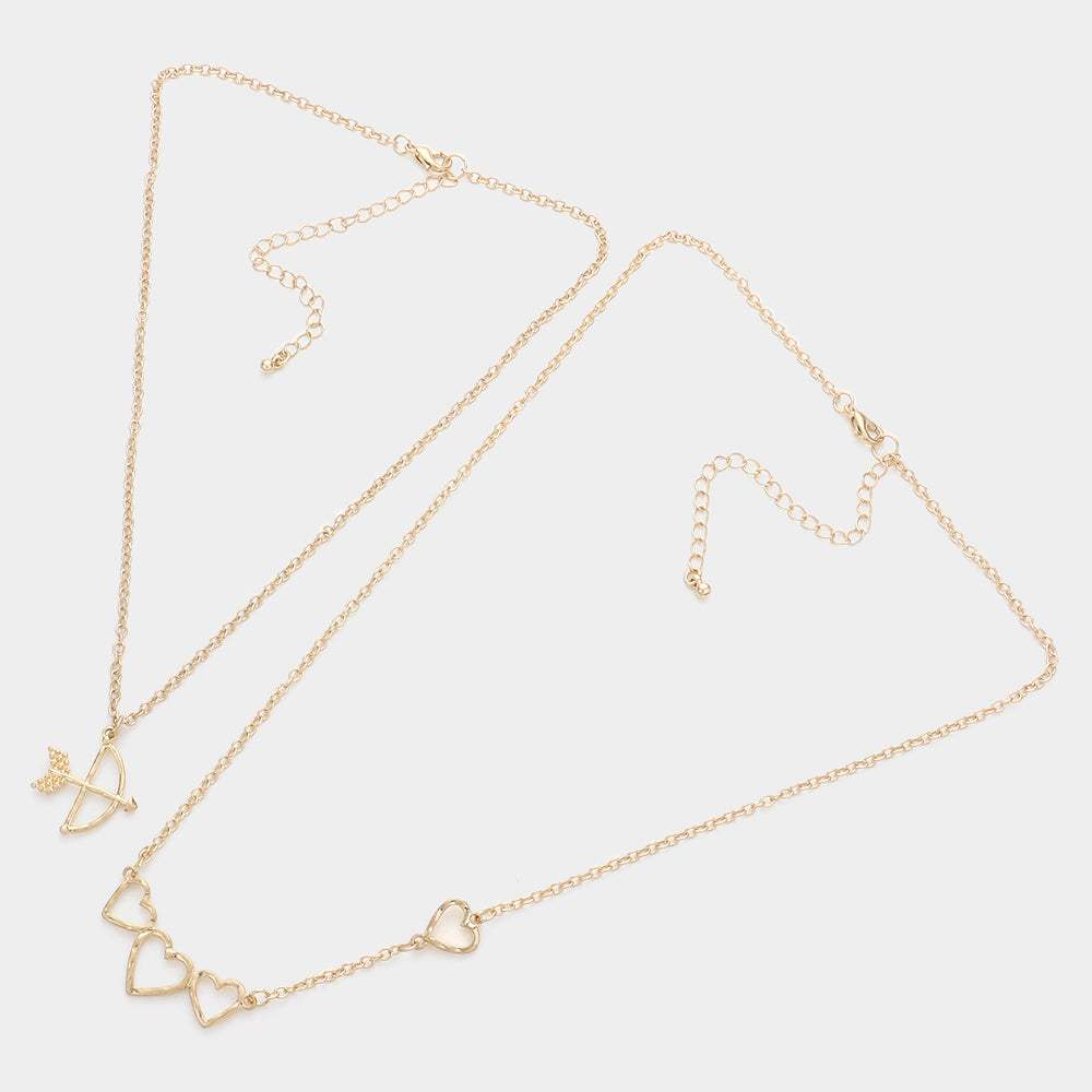 2PCS - Cupid's Arrow Heart Pendant Necklaces Jewelry Set - Madeline Love - Flyclothing LLC