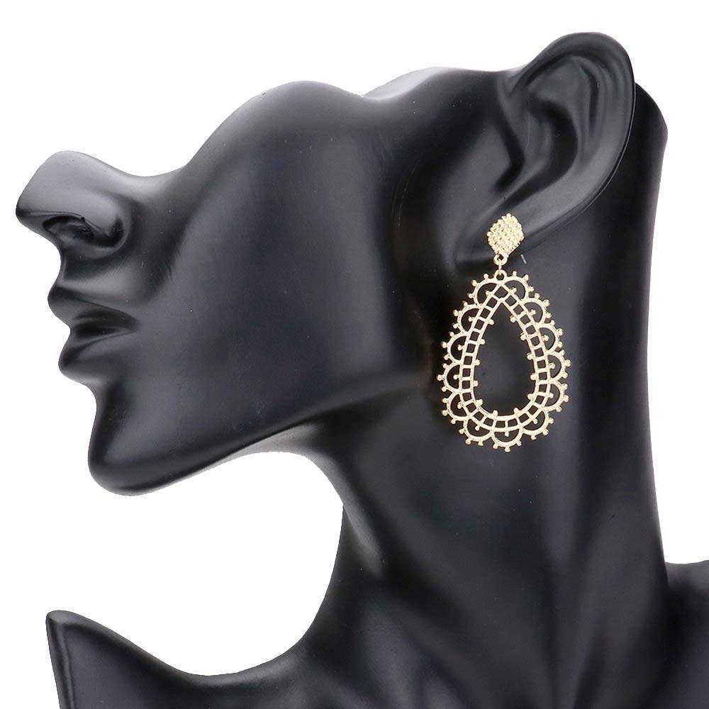 Cut Out Detailed Metal Teardrop Dangle Earrings - Madeline Love - Flyclothing LLC
