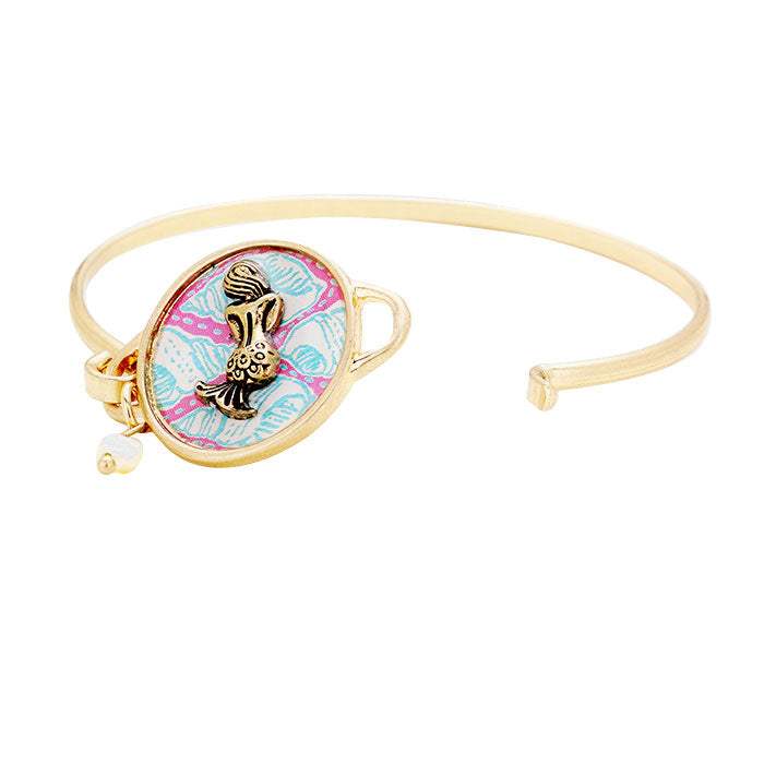 Patterned Mermaid Accented Pearl Charm Hook Bracelet - Madeline Love - Flyclothing LLC