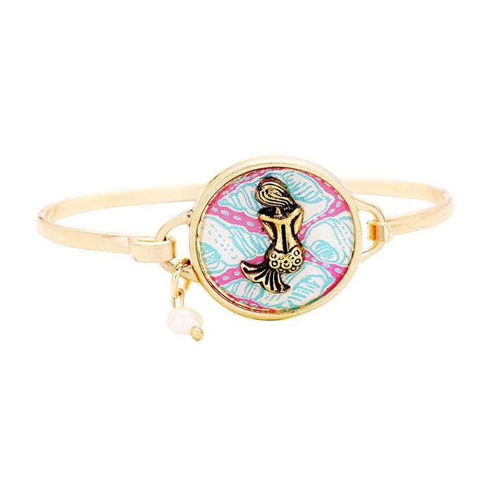 Patterned Mermaid Accented Pearl Charm Hook Bracelet - Madeline Love - Flyclothing LLC