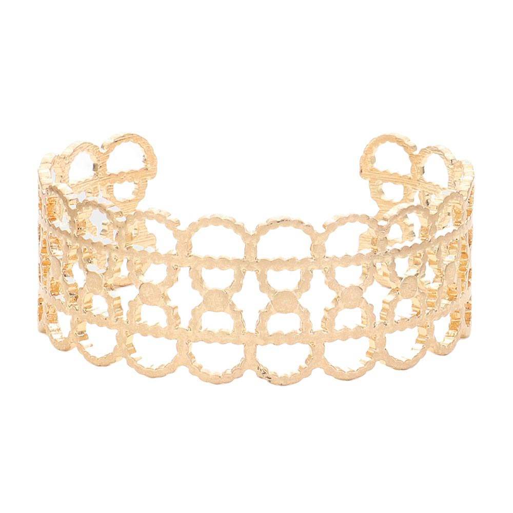 Textured Metal Open Oval Cuff Bracelet - Madeline Love - Flyclothing LLC