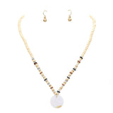 Wood Heishi Beaded Abalone Pendant Necklace - Madeline Love - Flyclothing LLC