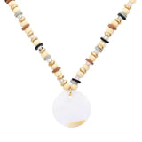 Wood Heishi Beaded Abalone Pendant Necklace - Madeline Love - Flyclothing LLC