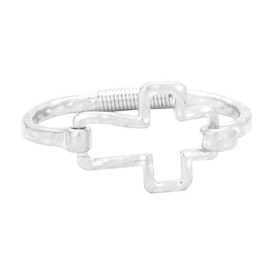 Hammered Open Metal Cross Hook Bracelet - Madeline Love - Flyclothing LLC