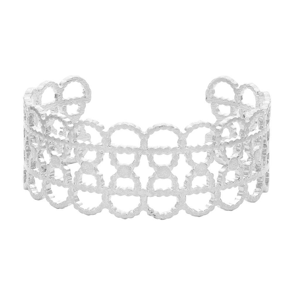 Textured Metal Open Oval Cuff Bracelet - Madeline Love - Flyclothing LLC