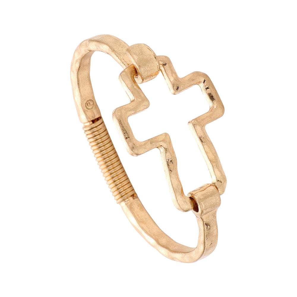 Hammered Open Metal Cross Hook Bracelet - Madeline Love - Flyclothing LLC