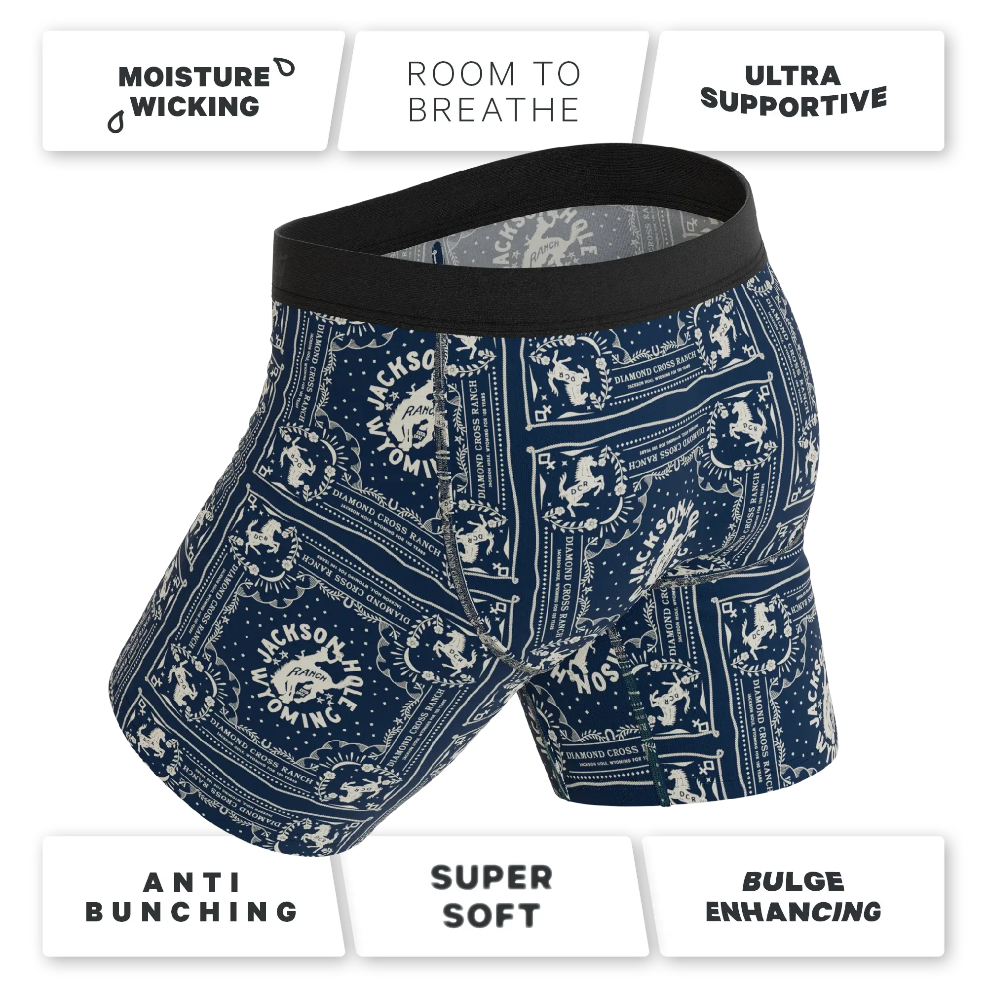The Wrangle 'Em | Blue Bandana Shinesty x Diamond Cross Ranch Long Leg Ball Hammock® Pouch Underwear With Fly - Shinesty - Flyclothing LLC