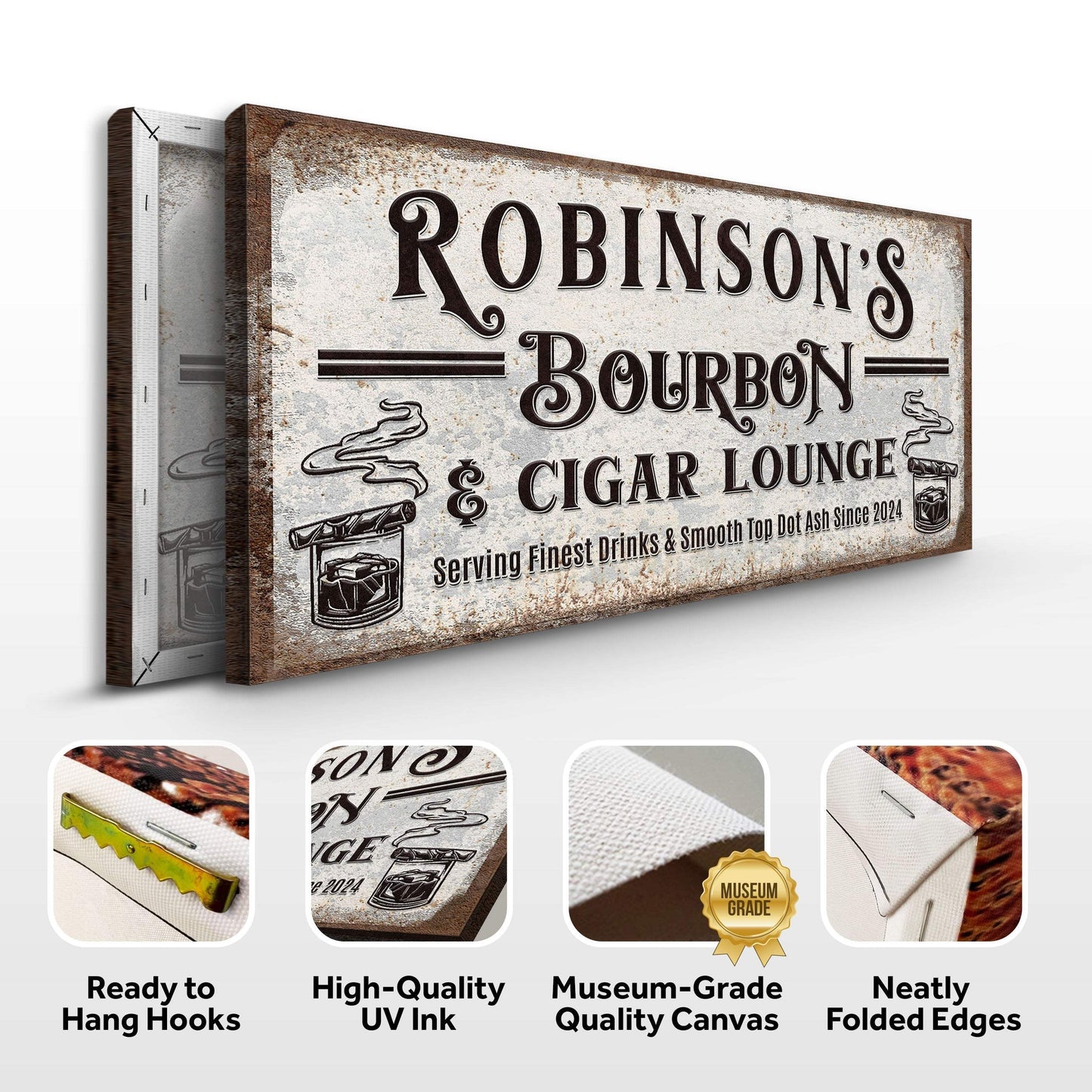 Personalized Bourbon and Cigar Bar Sign - Tailored Canvases - Flyclothing LLC