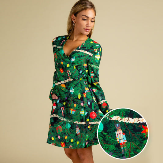 The Christmas Tree Camo | Christmas Tree Print Wrap Dress - Shinesty