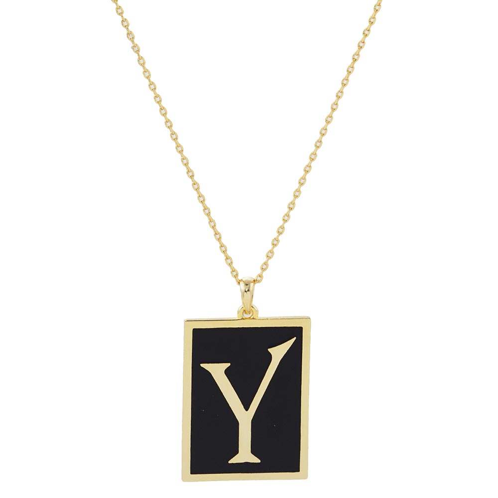 Gold Dipped Enamel Rectangle Monogram Pendant Necklace - Madeline Love - Flyclothing LLC
