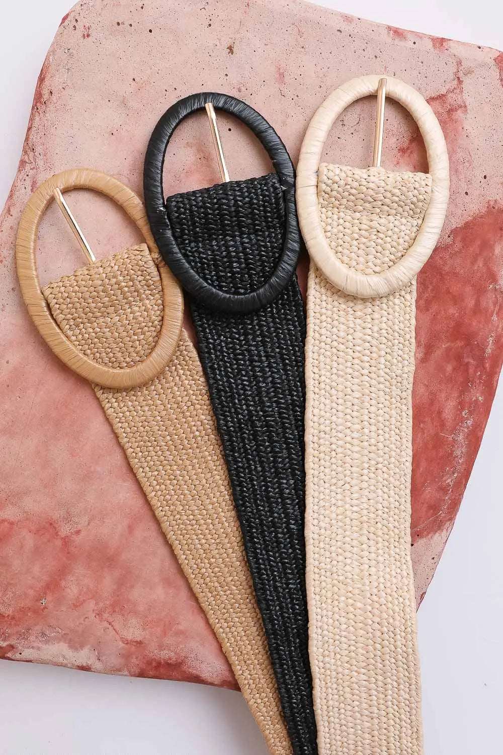 Raffia Oval Buckle Belt - Boho Clothing and Accessories - Flyclothing LLC