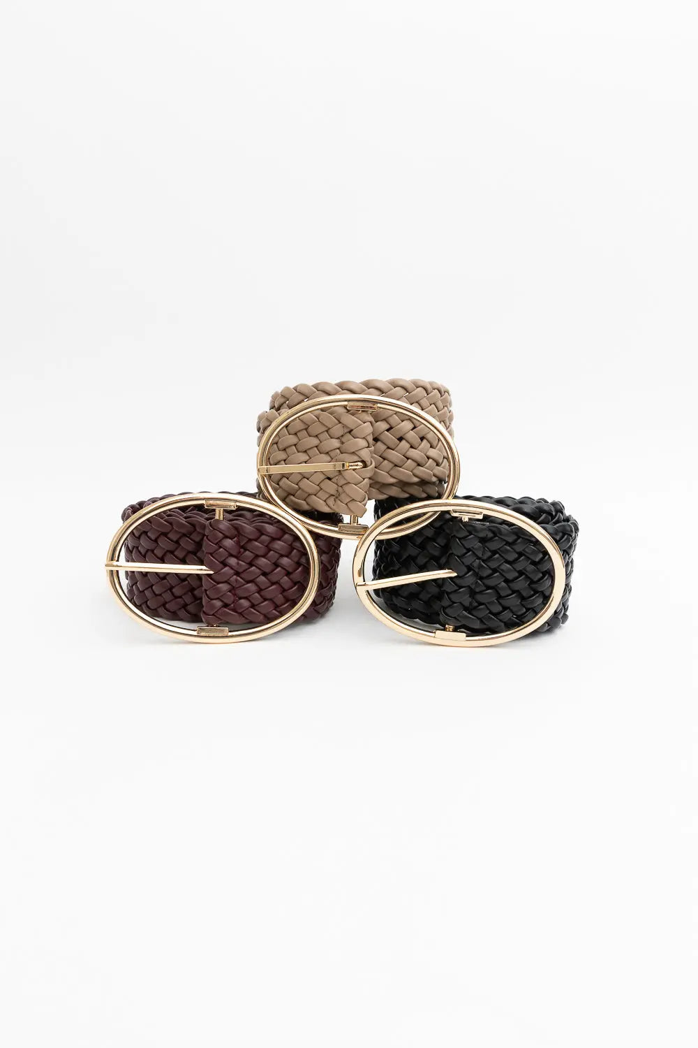 Wide Braided Belt – Gold Oval Buckle Statement Piece