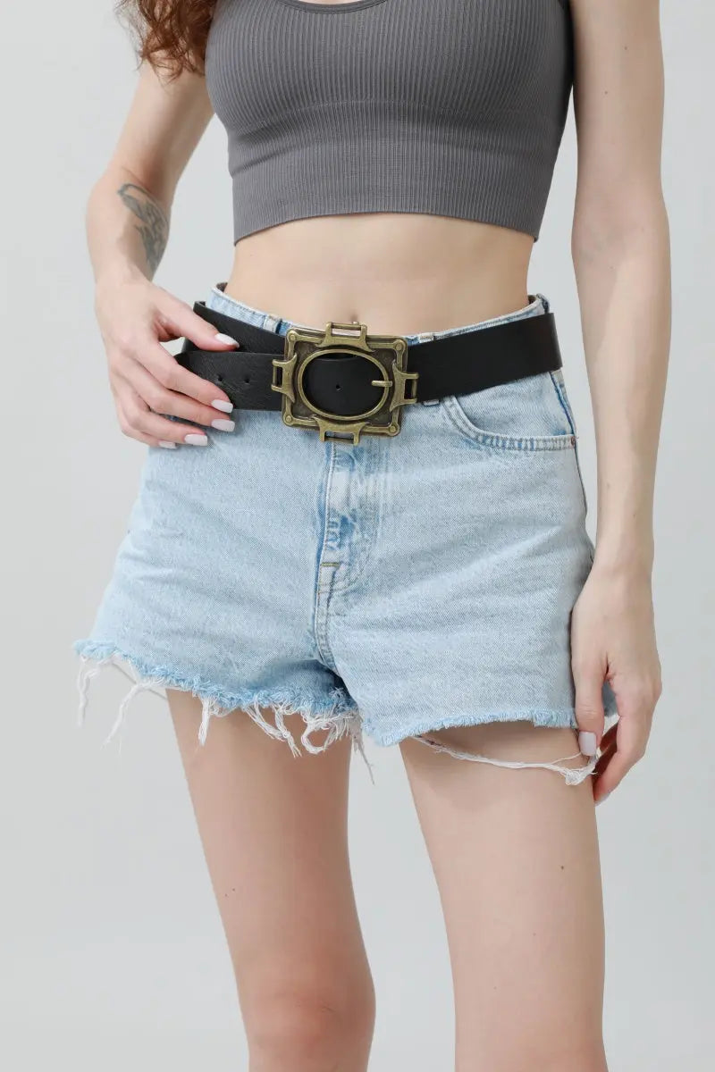 Vintage Western Belt – Geometric Buckle Cowboy Style 🤠⛓️ - Boho Clothing and Accessories - Flyclothing LLC