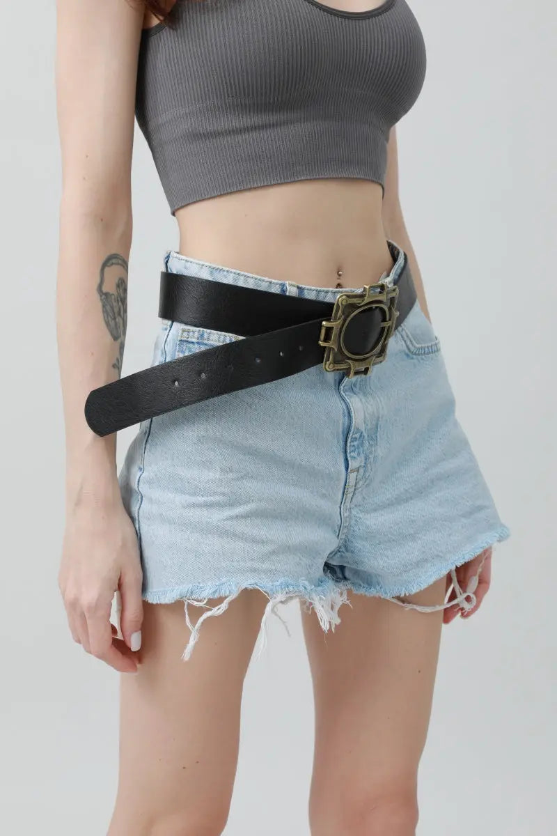 Vintage Western Belt – Geometric Buckle Cowboy Style 🤠⛓️ - Boho Clothing and Accessories - Flyclothing LLC