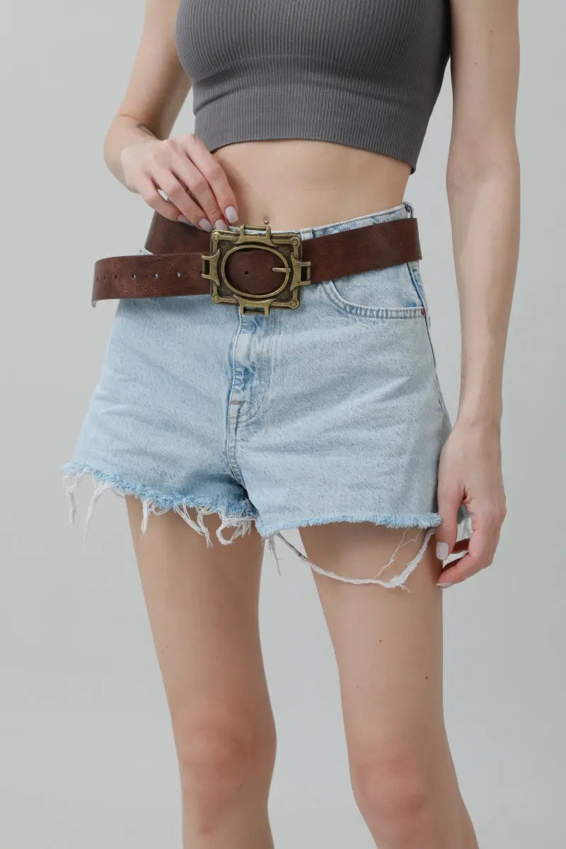 Vintage Western Belt – Geometric Buckle Cowboy Style 🤠⛓️ - Boho Clothing and Accessories - Flyclothing LLC