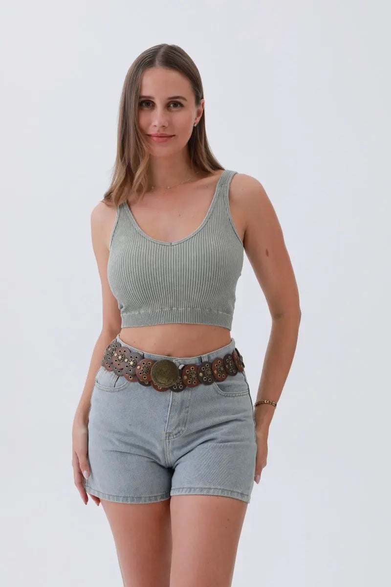Rustic Dual-Tone Western Belt – Distressed Disc Buckle🤠✨