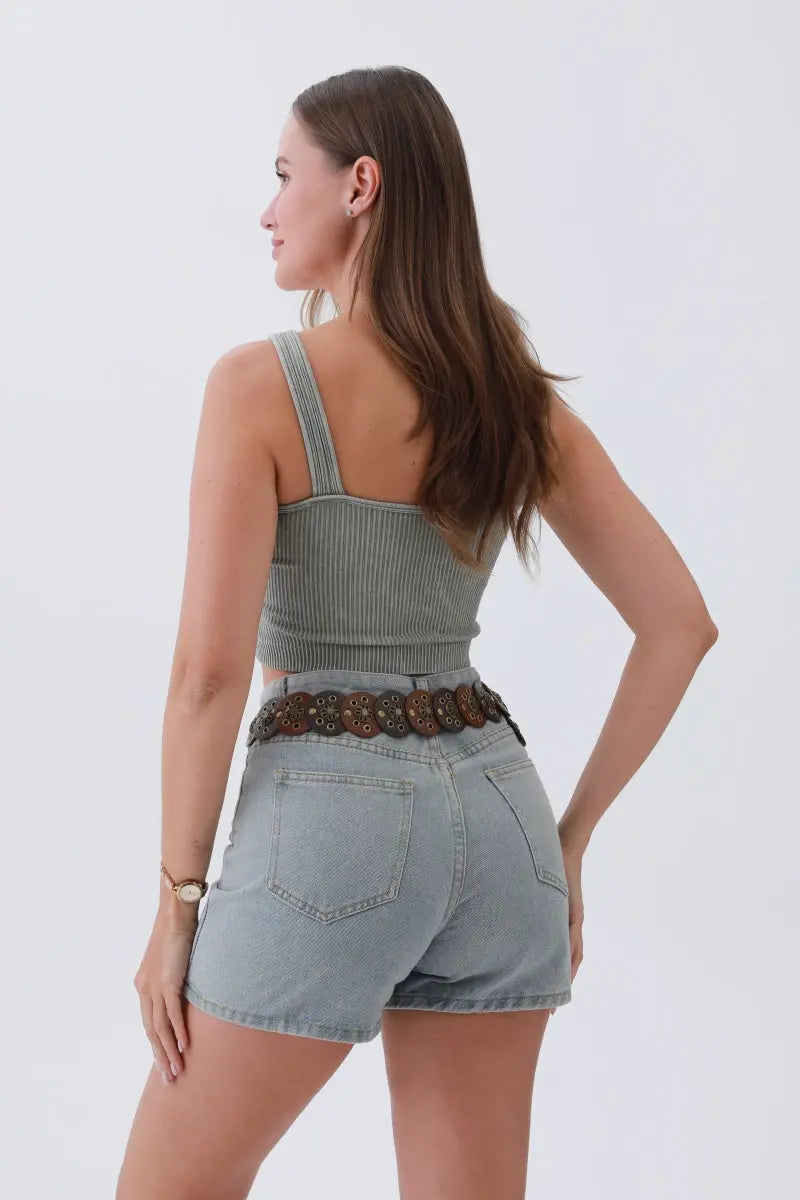 Rustic Dual-Tone Western Belt – Distressed Disc Buckle🤠✨
