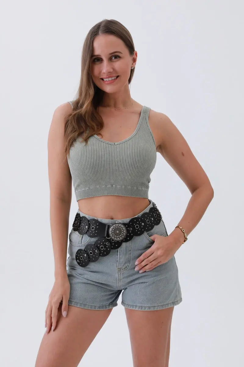 Edgy Hollow-Out Belt – Vintage Patchwork & Punk Studs⛓️✨