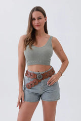 Edgy Hollow-Out Belt – Vintage Patchwork & Punk Studs⛓️✨