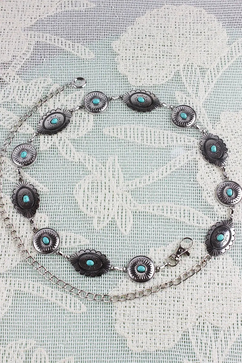 Bohemian Turquoise Waist Chain – Geometric Link Belt💎 - Boho Clothing and Accessories - Flyclothing LLC
