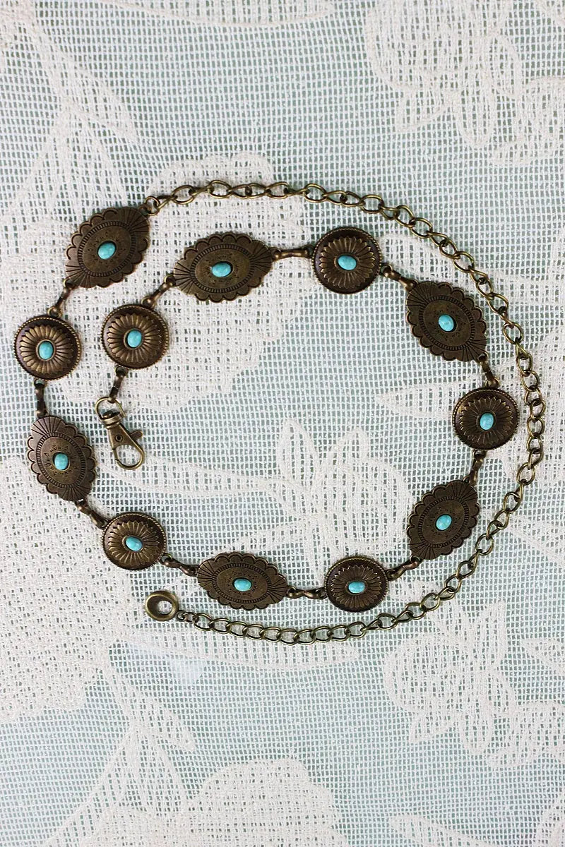 Bohemian Turquoise Waist Chain – Geometric Link Belt💎 - Boho Clothing and Accessories - Flyclothing LLC