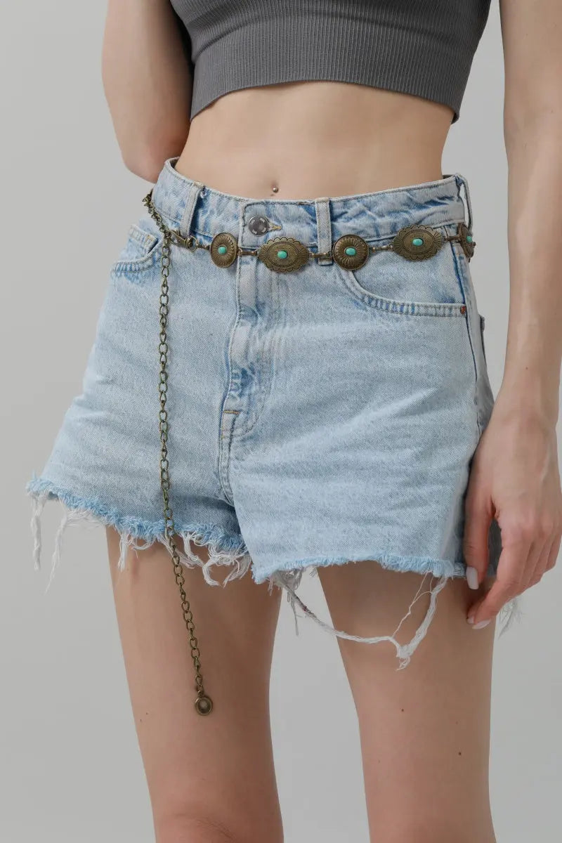 Bohemian Turquoise Waist Chain – Geometric Link Belt💎 - Boho Clothing and Accessories - Flyclothing LLC