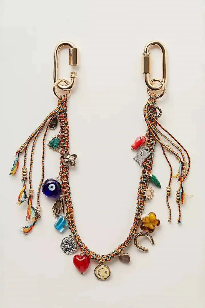 Bold Evil Eye Bag Charm Chain – Handwoven Strap for Fierce Style 👁️🔥 - Boho Clothing and Accessories - Flyclothing LLC
