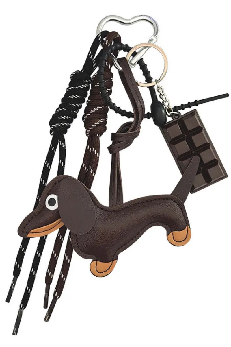 Charming Dachshund Bag Charm – Braided Leather Purse Pendant 🐕💖 - Boho Clothing and Accessories - Flyclothing LLC